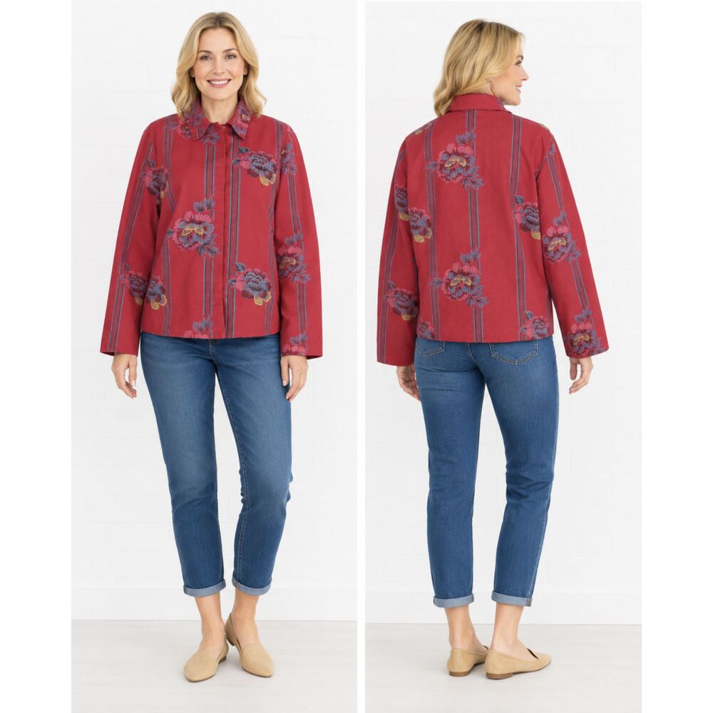 Hearts of Palm 14 Red Cuna South American Floral Boho Chic Cotton Jacket